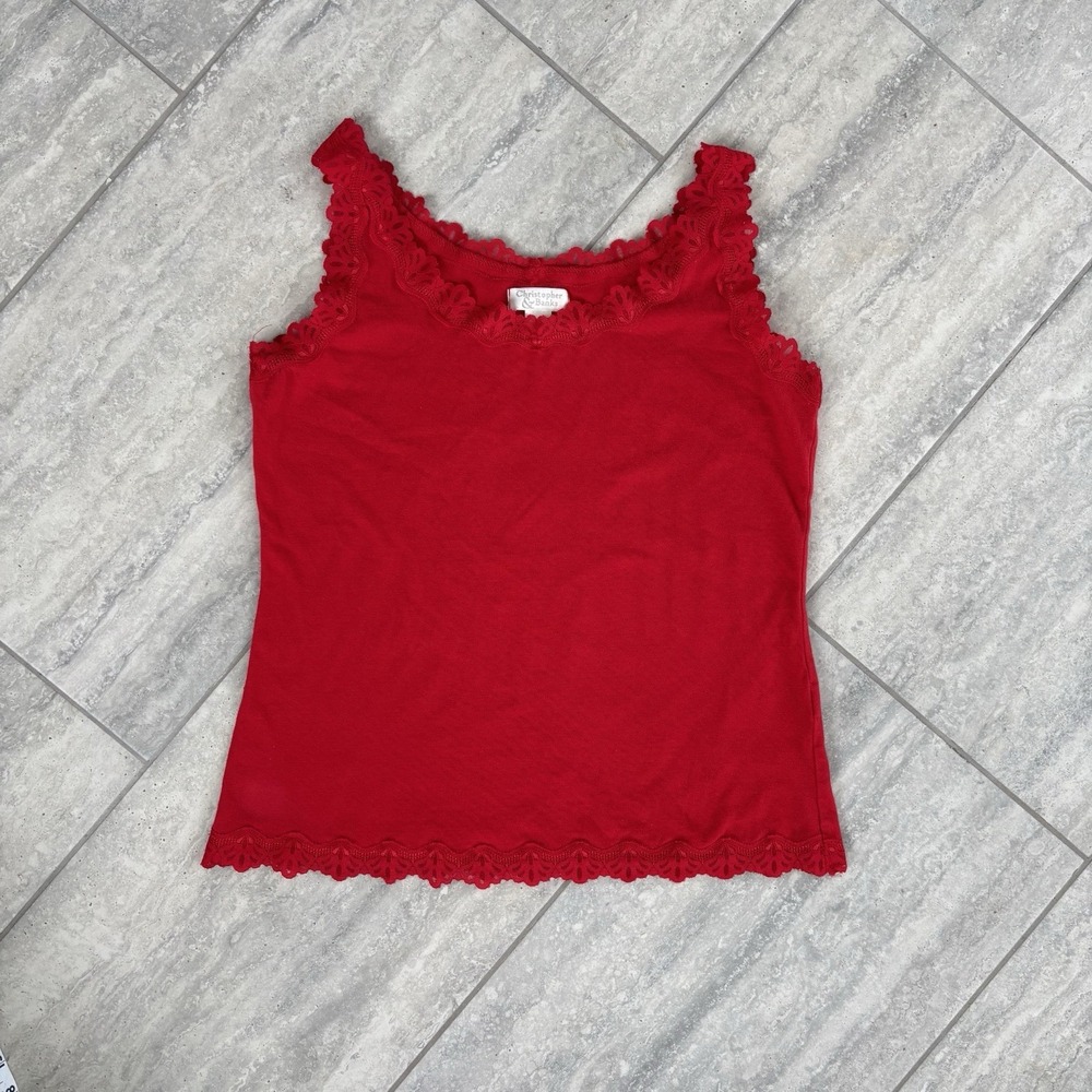 Y2K Red Lace Trim Cami Tank Top Vintage Fairy Grunge Coquette Aesthetic Small